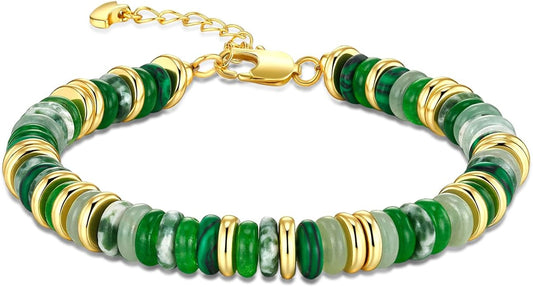 Colorful 18K Gold Plated Bracelets for Women, Stack Bangle Beaded Stone Jewelry Accessories Set for Woman, Trendy Fashion Jewelry Gifts
