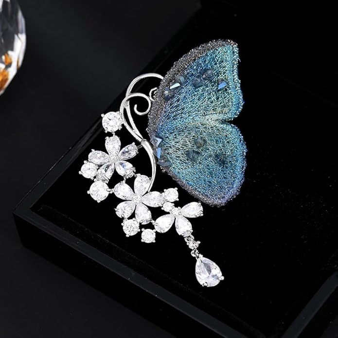 14K Gold Luxury Butterfly Brooch Sparkling Moissanite Accents & Enamel Painted Details, Retro Chic for Cheongsam, Coats & Formal Attire