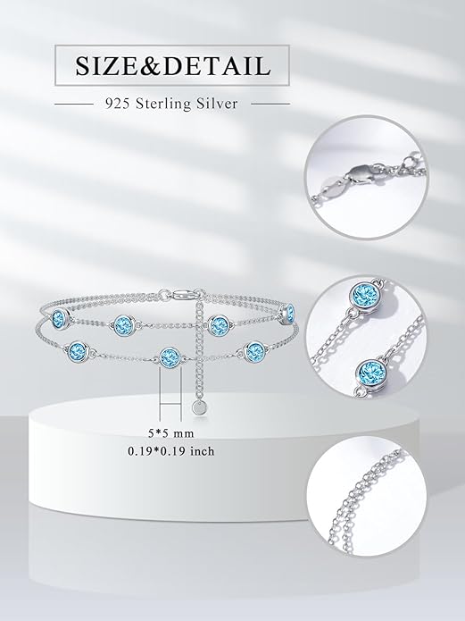 Dorunmo Birthstone Anklet Bracelets for Women 925 Sterling Silver Birthday Mother's Day Jewelry Gifts for Wife Mother Her