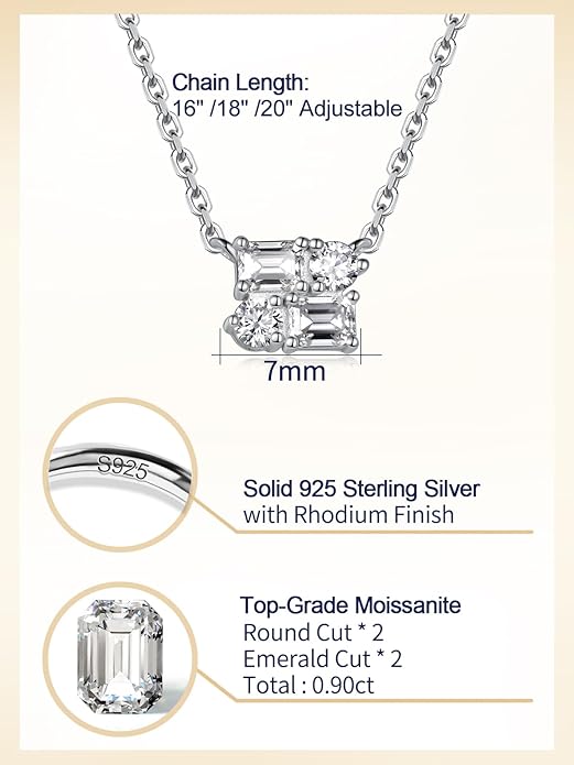 CYW Moissanite/Ruby/Sapphire/Emerald Dainty Pendant Necklace for Women, Novelty Design, Really Authentic Solid 925 Sterling Silver, 16"/18"/20" Adjustable, Birthday Anniversary Valentines Gift