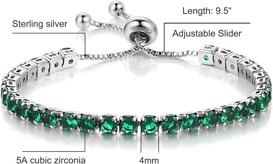 Italian Sterling Silver Women's Tennis Bracelets | Ladies' Sterling Silver Rope Adjustable Bracelet with Crystals | Gift for She