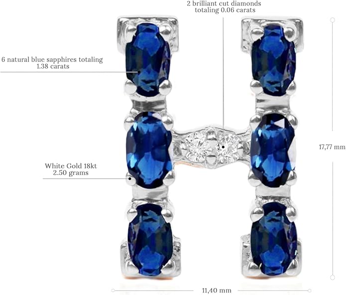 Albert Hern Blue Sapphire Initial Necklace With Diamonds & 18K Gold Chain | Irresistible Letter Pendants Jewelry | Perfect Valentine’s Day, Anniversary & Birthday Gift