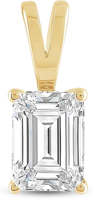 Everyday Elegance Solid 14K Gold Cubic Zirconia Solitaire Pendant Necklace for Women Heart, Princess, Round, Oval, Emerald, Pear & Cushion Cut 1 or 2 CTW | .60mm Thick 16" 18" Length Box Link Chain
