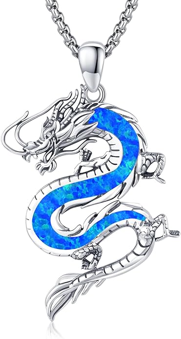 REDSUN 925 Sterling Silver Dragon Pendant Necklace Viking Dragon with Obsidian/Opal Protection Jewelry Gifts for Men Women Her Him Birthday Valentines Day Gifts