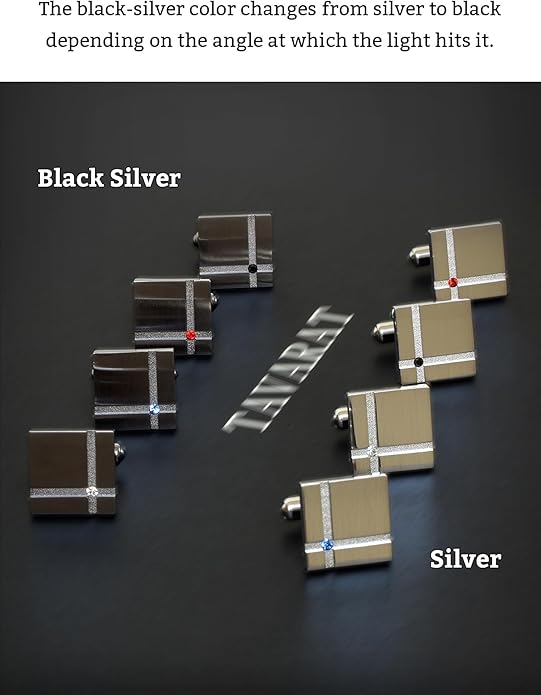 [TAVARAT] Cufflinks for Men Black Silver Red Blue Crystal glass Tps-040