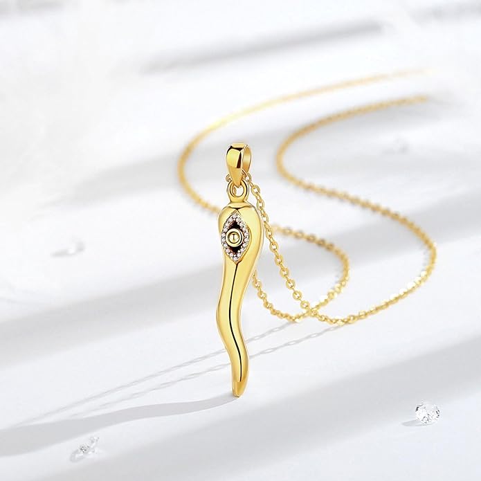 INFUSEU 925 Sterling Silver Italian Horn Evil Eye Necklace for Women Men Good Luck Protection Gifts