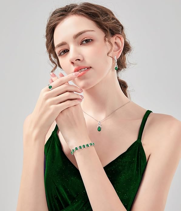 ZCGJWE Wedding Jewelry Set for Women Gem Necklace Earrings Bracelet Luxury Jewelry Set Birthday Valentine's Day Mother's Day Christmas Prom Jewelry Gift