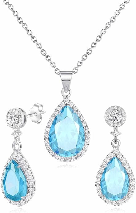 REASAYLL Jewelry Sets For Women 925 Sterling Silver Post Teardrop Dangle Stud Earrings Necklace Set Crystal Rhinestone Wedding Prom Costume Jewelry for Women