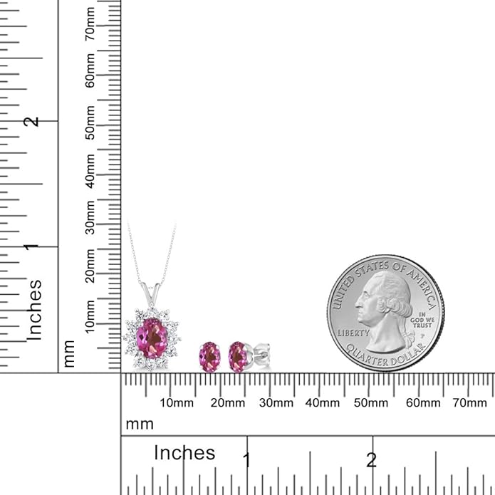 Gem Stone King 8X6MM and 6X4MM Oval Gemstone Birthstone Pendant and Earrings Jewelry Set For Women | 925 Sterling Silver | Fine Jewelry Gifts for Her Mom Women Wife | With 18 Inch Chain