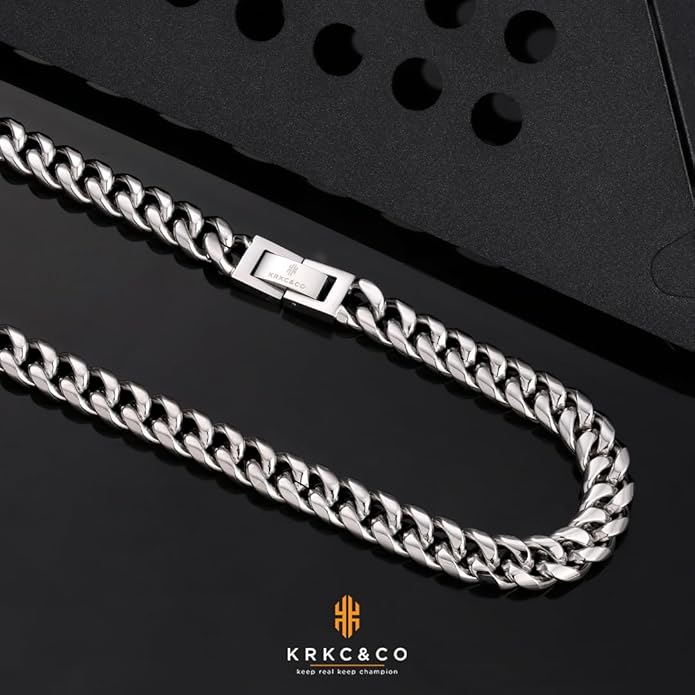 KRKC&CO Cuban Link Chain for Men 8/10/12/14mm, Brithday Gift for Men, 18k Gold Miami Necklace, Durable, Anti-Allergies Hip Hop Jewelry for Mens