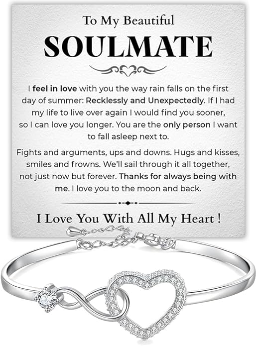 To My Soulmate Bracelet, Soulmate Bracelet For Women, Soulmate's Jewelry Gift From Boyfriend Husband Friend With Message Card And Box Meaning, Valentine Gifts For Her, Birthday Christmas Gifts