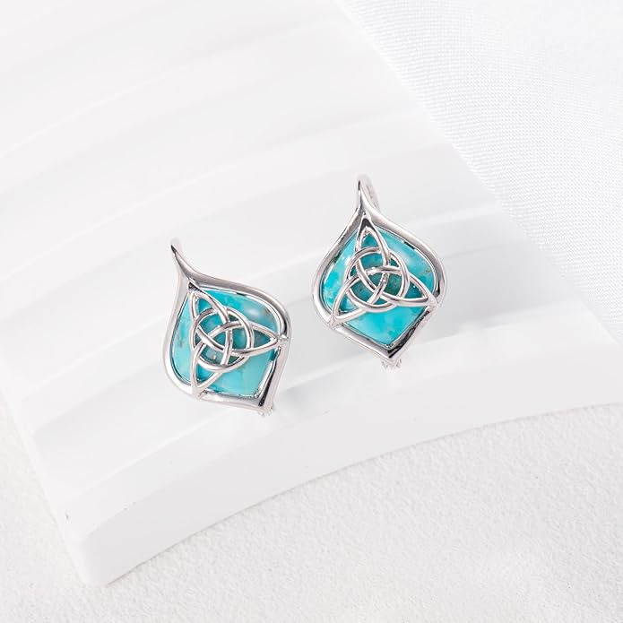 Turquoise Earrings for Women 925 Sterling Silver Celtic Knot Dangle Drop Earrings with Leverback Clasp Boho Jewelry Gifts