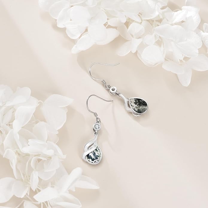 AOBOCO Butterfly/Dragonfly/Bee/Ladybug Leverback Earrings 925 Sterling Silver Rose Lotus Tulip Flower Filigree Dangle Earrings Teardrop Moonstone Larimar Turquoise Abalone Shell Jewelry Birthday Gifts for Women
