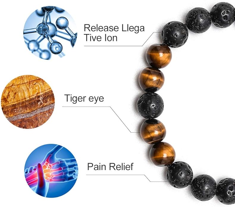 M MOOHAM Natural Stone Bracelets for Men - 8mm Tiger Eye, Matte Agate, Lava Rock - Teen Boys Gifts for Birthday, Anniversary, Christmas