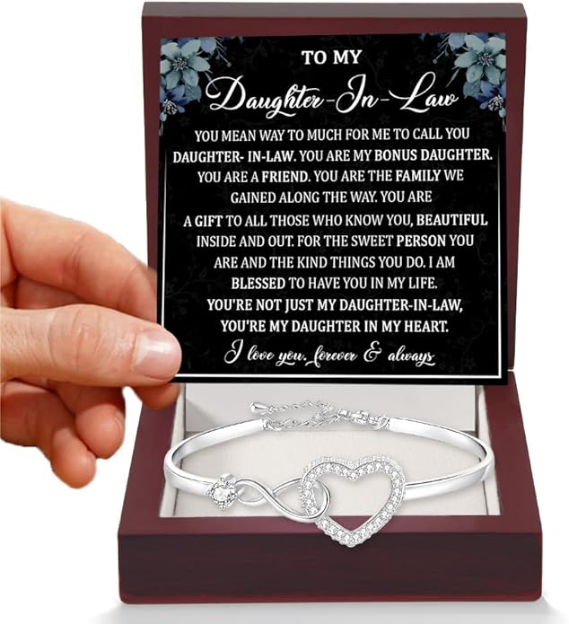 To My Beautiful Daughter In Law Bracelet From Mother-In-Law, Daughter In Law Birthday Gifts, Infinity Star Heart Bracelet For Her With Heartfelt Message Card & Elegant Box, Bonus Daughters Bracelets
