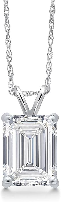 Gem Stone King 1 to 5 Carat 14K Gold IGI Certified Lab Grown Diamond Pendant Necklace For Women | Emerald Cut | E-F Color | VS1-VS2 Clarity | With 18 Inch Gold Chain
