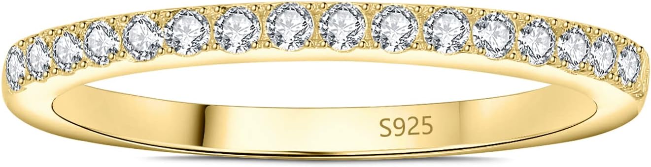 JewelryPalace 6 Stone Cubic Zirconia Half Eternity Stackable Wedding Rings for Women, 14K White Yellow Rose Gold Plated 925 Sterling Silver Promise Rings for Her, Simulated Diamond Wedding Band Ring