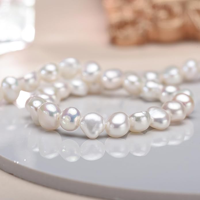 Natural Pearls Choker Necklace for Women Freshwater Baroque Pearl Strand Necklace Chain Cultured Baroque Pearl 18K Gold Plated & S925 Sterling Silver Clasp Choker