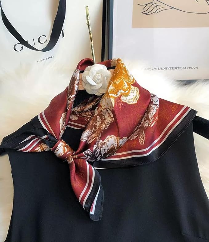 ANDANTINO 100% Pure Mulberry Silk Small Square Scarves -21'' x 21''- Digital Printed Neckerchief –Women Men Lightweight Scarf