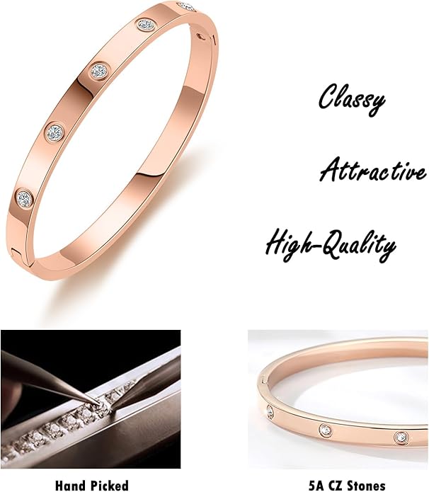 RIMRIVA 18K Gold-plated Bracelets for Women Friendship Love Bangle Bracelets Stainless Steel Bracelet Jewelry Birthday Gifts for Women Stocking Stuffers