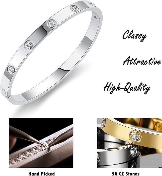 18K Gold-plated Bracelets for Women Friendship Love Bangle Bracelets Stainless Steel Bracelet Jewelry Birthday Gifts for Women Stocking Stuffers