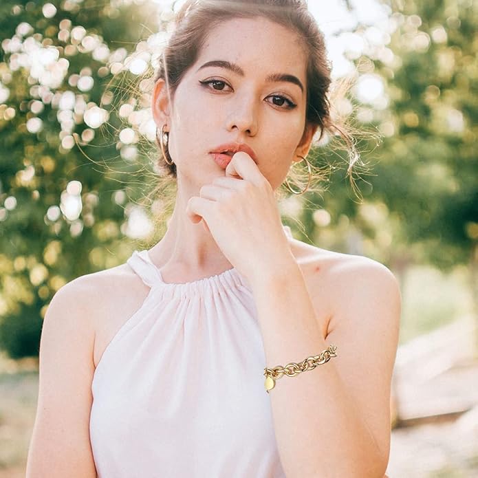 CIUNOFOR Multiple Selection Link Bracelet Designer Brand Inspired Antique Women Jewelry Cable WireVintage Valentine's Day Wide Cuban Curb Link Bracelet Stainless Steel Adjustable Chain for Men and Unisex adults.