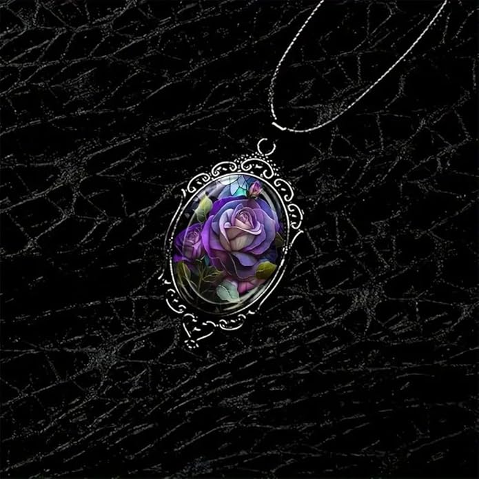 Gothic Rose Glass Necklace for Women Vintage Satan Demon Pendant Halloween Roses Necklaces Dark Punk Style Necklace Victoria Emboss Necklaces Mystic Witch Jewelry Gift Accessories