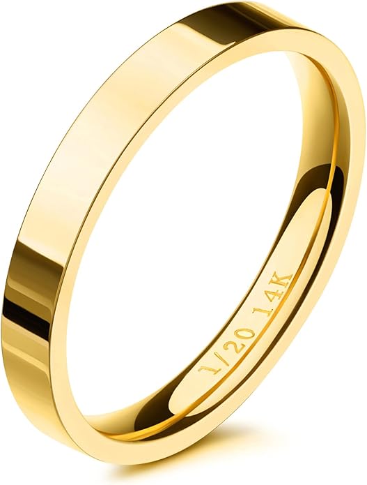 NOKMIT 3mm 14K Gold Filled Rings for Women Dainty Gold Stacking Stackable Band Thin Gold Thumb Pinky Finger Ring Non Tarnish Comfort Fit Size 4 to 11
