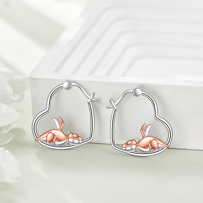 YFN Animal Earrings Sterling Silver Animal Heart Hoop Dangle Earrings Cute Jewelry Gifts for Women