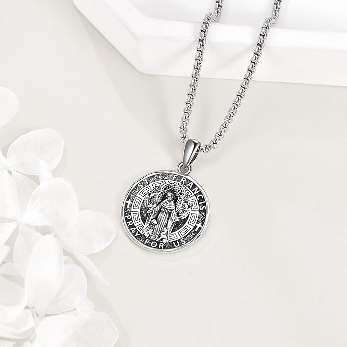 YFN Patron Saint Necklace Sterling Silver Amulet Medal Pendant Religious Protector Jewelry Gifts for Women Men