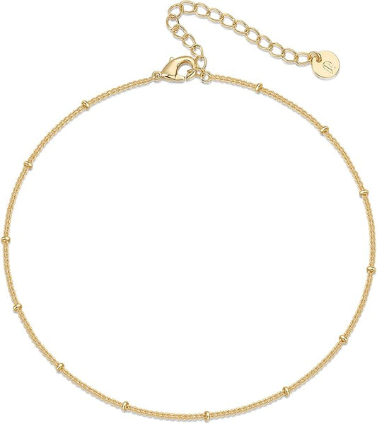 PAVOI 14K-18K Gold Plated Charm Link Flat Gold Anklets for Women | Beaded Marina Link Mariner Paperclip Snake Chain Jewelry Anklets