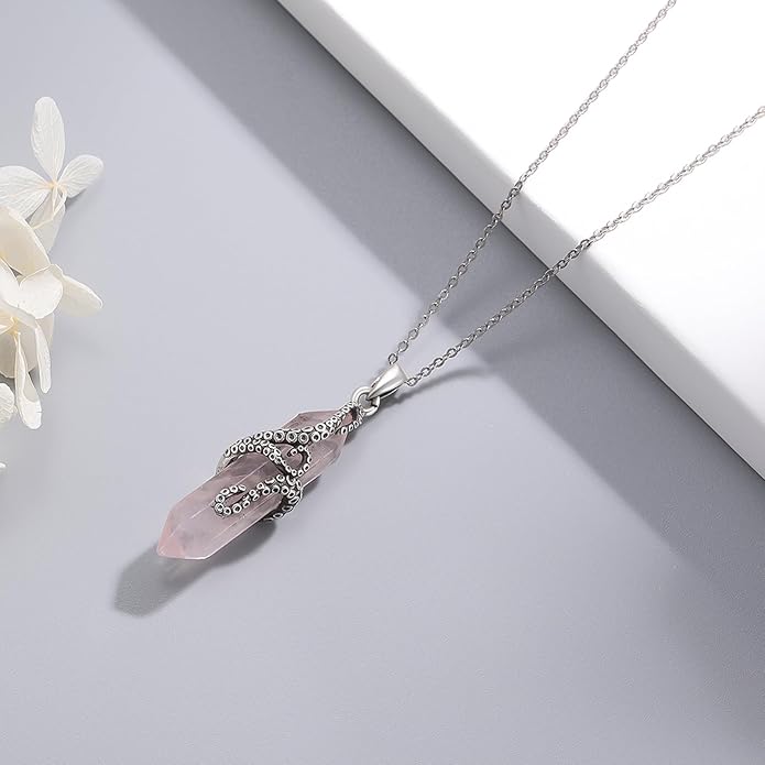 OHAYOO Octopus Tentacles Necklace 925 Sterling Silver Octopus Pendent Necklace Wrapped Obsidian Octopus Jewelry Gifts for Women