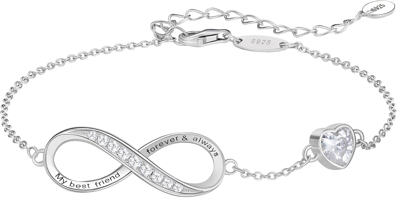 NORBU S925 Infinity Bracelets for Women, Sterling Silver Womens Infinity Heart Birthstone Link Charm Bracelet, Jewelry Gifts for Her Christmas Birthday Valentine Mother's Day