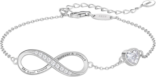 NORBU S925 Infinity Bracelets for Women, Sterling Silver Womens Infinity Heart Birthstone Link Charm Bracelet, Jewelry Gifts for Her Christmas Birthday Valentine Mother's Day