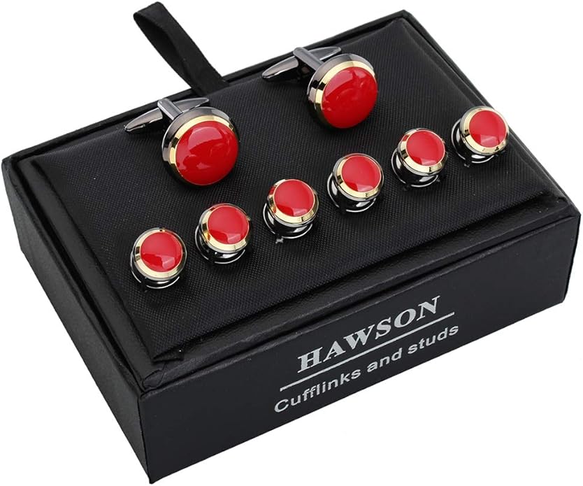 HAWSON Cufflinks and Studs for Men-Fashion Men Vintage Enamel Carbon Fiber Tuxedo Shirt Cufflinks and Studs Set for Regular Wedding Business Accessories