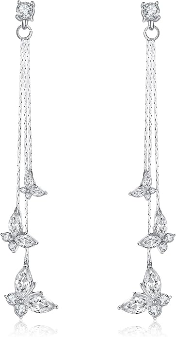 Kruckel Butterfly Dangle Earrings with Crystals (925 Sterling Silver) Includes Present Box – Hypoallergenic, Lightweight, Safe for Sensitive Skin