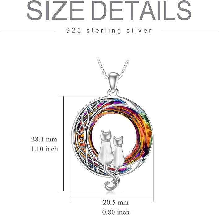 TOUPOP Christmas Cat Gifts for Cats Lovers One Two Three Four Cats Necklace Sterling Silver Cats on the Moon Pendant Necklace with Blue Circle Crystal Birthday Christmas Celtic Jewelry Gifts for Women