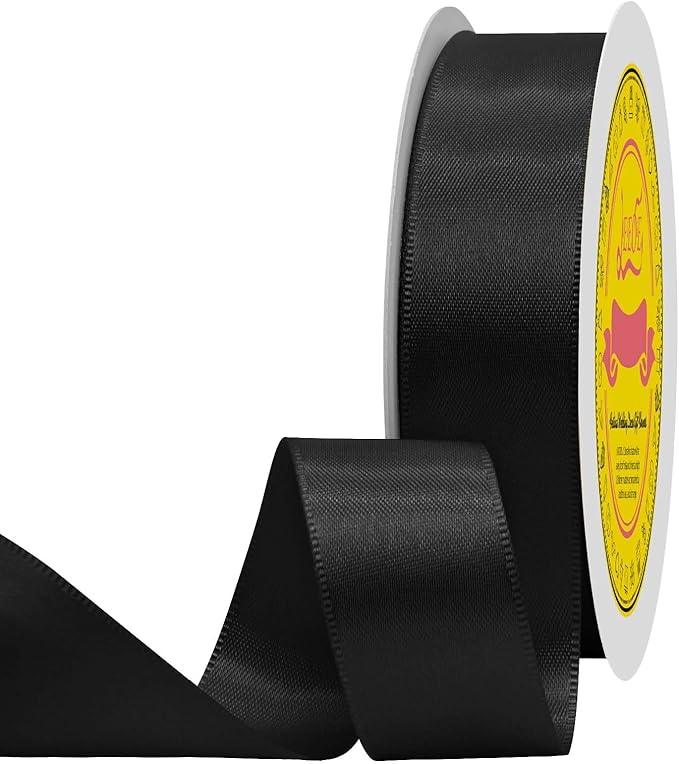 LEEQE Black Double Face Satin Ribbon 1 inch X 50 Yards Spool Bright Colors Very Suitable for Weddings Gift Package Wrapping Dancer Wand Sewing Party Hair Bow Invitation Decorations and More
