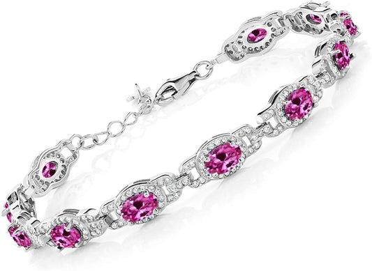 Gem Stone King 7-14 Cttw Oval Gemstone Birthstone Tennis Bracelet For Women | 925 Sterling Silver | Oval 6X4MM | 7 Inch With 1 Inch Extender | Fine Jewelry Gifts for Her Mom Women Wife