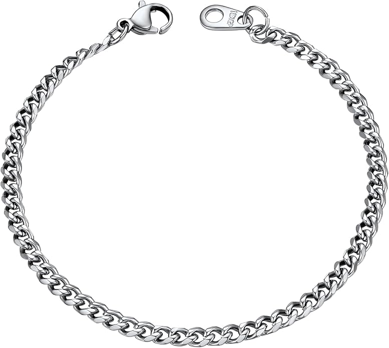 U7 Link Bracelets for Men, Cuban Link/Rope/Watch Band Solid Bracelet, Silver Black Gold Color Wrist Bracelet 3/6/9/12/15mm Width, 6.5/7.5/8.3 Inch Length, Hand Chain Jewelry for Mens Women