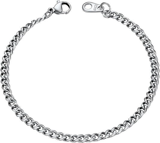 U7 Link Bracelets for Men, Cuban Link/Rope/Watch Band Solid Bracelet, Silver Black Gold Color Wrist Bracelet 3/6/9/12/15mm Width, 6.5/7.5/8.3 Inch Length, Hand Chain Jewelry for Mens Women