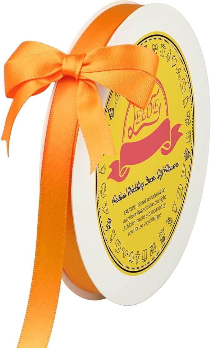 LEEQE Double Face Autumn Orange Satin Ribbon 1/2 inch X 50 Yards Polyester Autumn Orange Ribbon for Gift Wrapping Very Suitable for Weddings Party Invitation Decorations and More