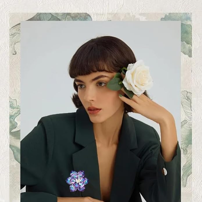 Large Crystal Flower Brooch Pin for Women Red purple pink green Rhinestone Flower Lapel Pin Wedding Party Birthday Dance Banquet Dress Suit Ceremony Clothes Hat Bag Accessories Jewelry