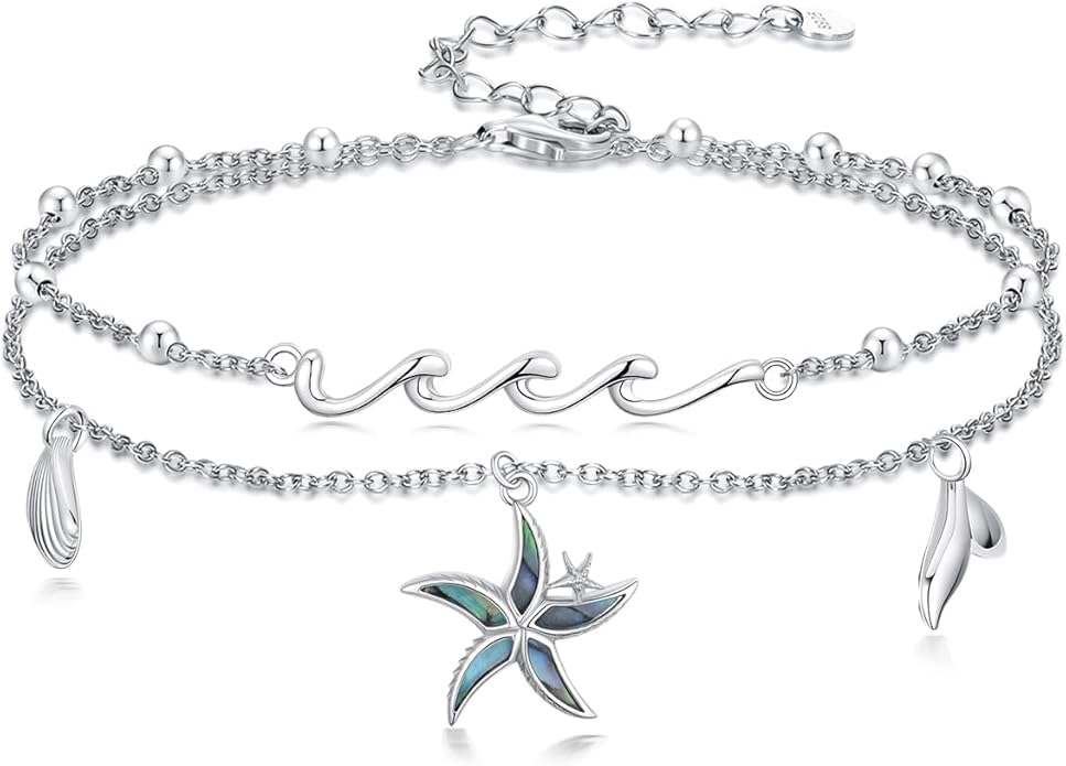 Sea Turtle/Dolphin/Starfish/Seashell/Compass Bracelet for Women 925 Sterling Silver Ocean Wave Anklet Summer Hawaiian Jewelry Gift for Her
