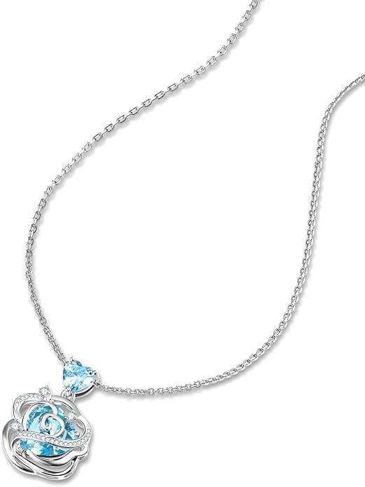 FANCIME Thornless Pulse Birthstone Necklace for Women Sterling Silver Rose Pendant Fine Jewelry Gemstone Birthday Valentines Day Gifts for Wife Her