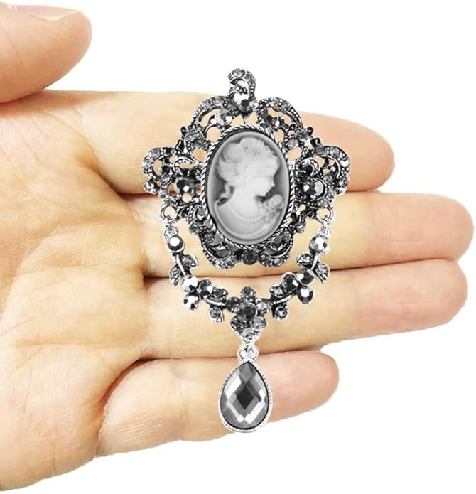 Ezing Vintage Princess Frame Crystal Cameo Brooches Pins Set for Women