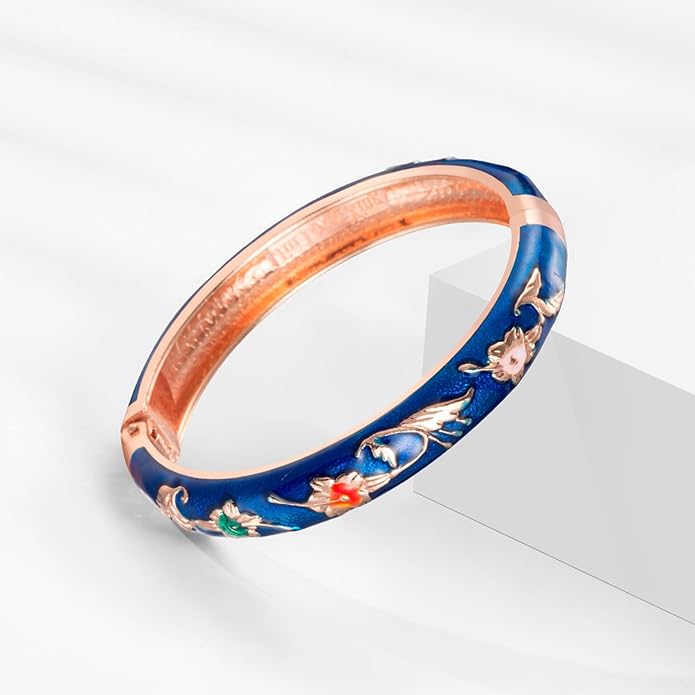 UJOY Cloisonne Bracelet Butterfly Hinge Indian Cuff Bangle Enameled Jewelry Flower Bracelets for Women Gift Box 55A114