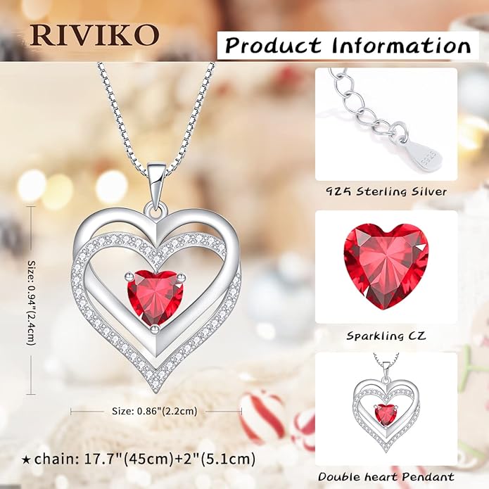 RIVIKO Infinity Heart Symbol Necklace for Women 925 Sterling Silver Love Heart Pendant Valentine's Day Mother's Day Anniversary Birthday Christmas Jewelry Gifts for Women Mom Wife Sister Her Friends
