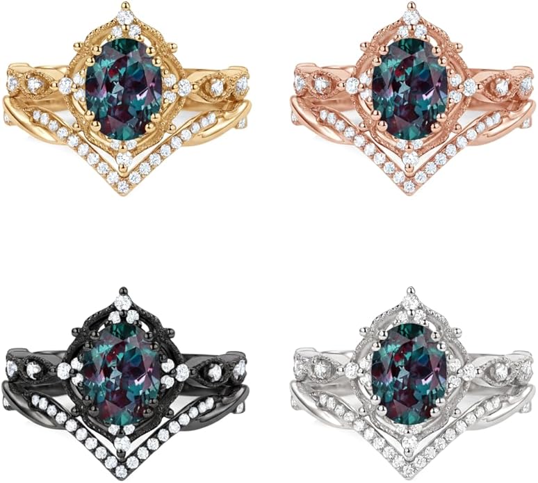Oval Cut Vintage Gemstone Engagement Rings set for Women S925 Sterling Silver/10K/14K/18K Gold Birthstone Promise Anniversary Bridal Set Ring for her