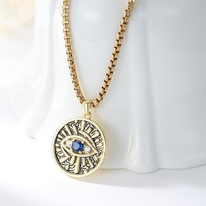 Evil Eye Necklace for Women 925 Sterling Silver, Protection Necklace with Blue Evil Eye Charm, Evil Eye/Lotus Pendant Jewelry, Birthday Christmas Gifts for Her